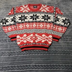 Vintage 80s Ossi Skiwear Geometric/Nordic Wool blend Sweater Pull Over Small